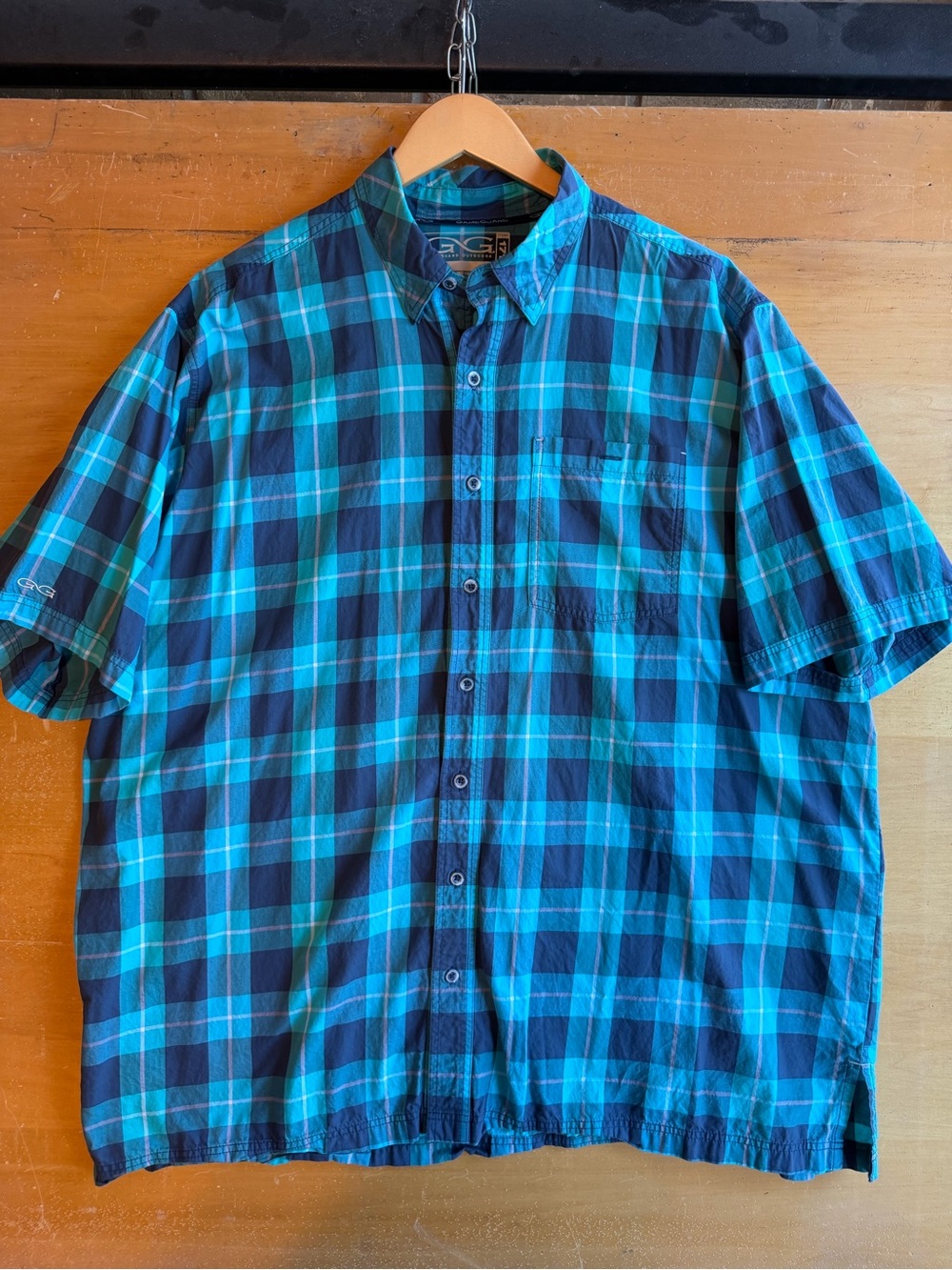 Men's Short-Sleeve Plaid Button-Down Shirt - Teal & Navy